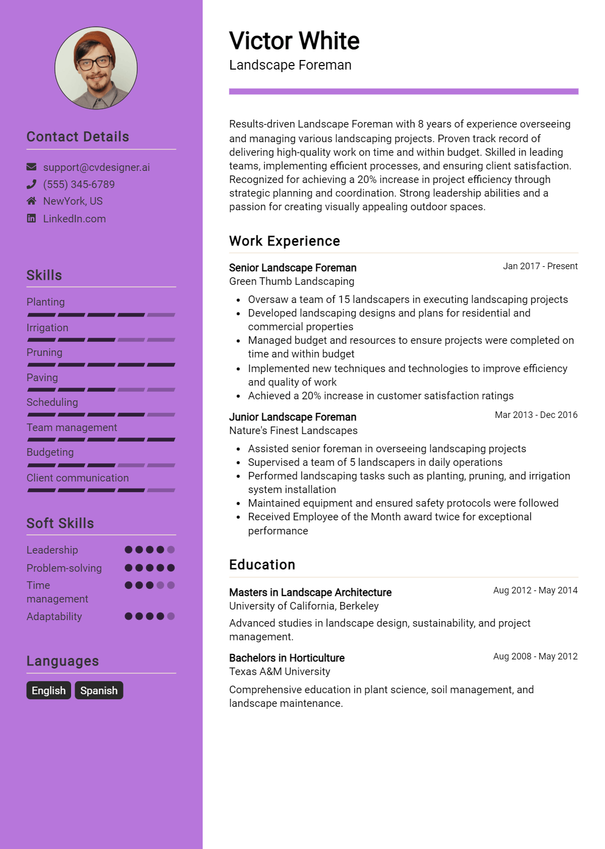 Landscape Foreman Resume Example