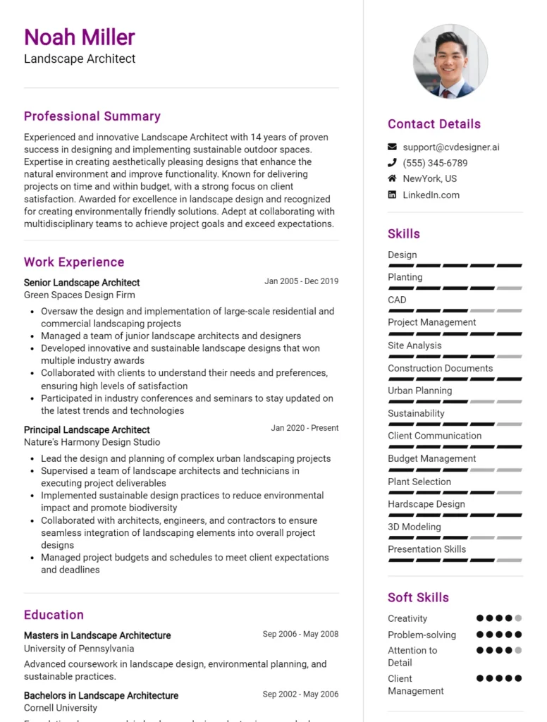 Landscape Architect CV Example