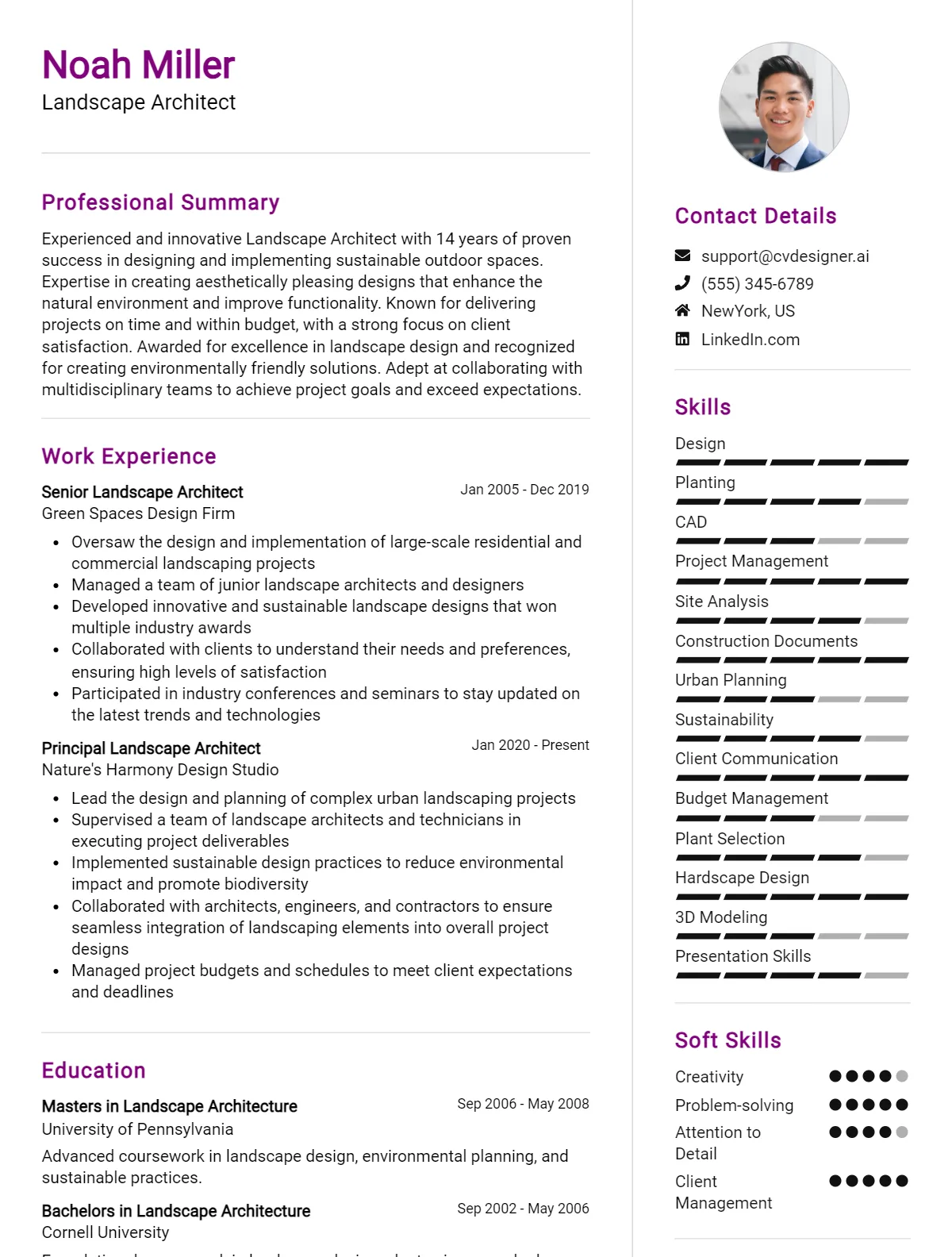 Landscape Architect CV Example