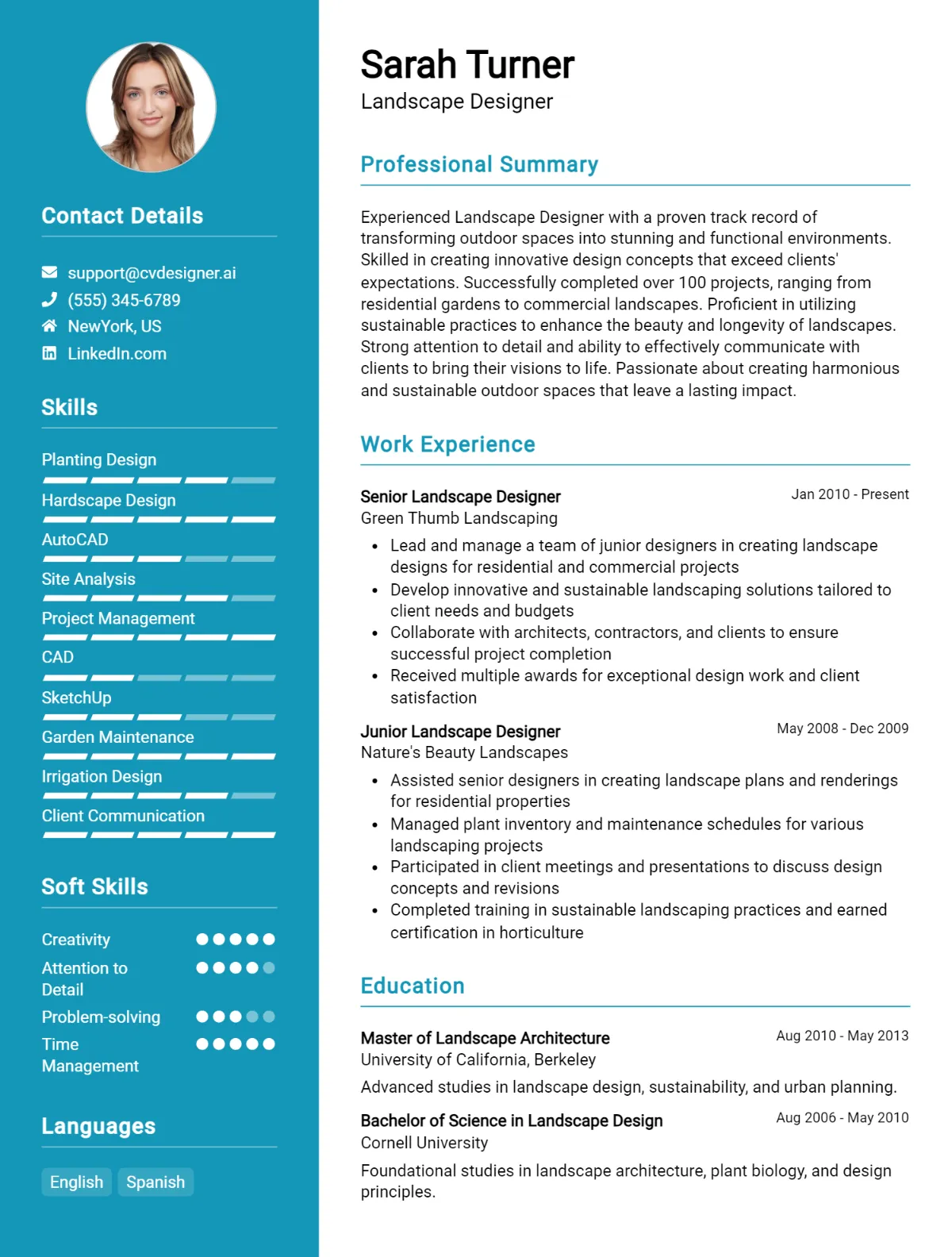 Landscape Designer CV Example