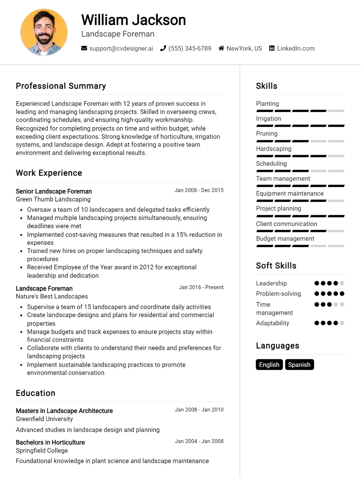 Landscape Foreman CV Example