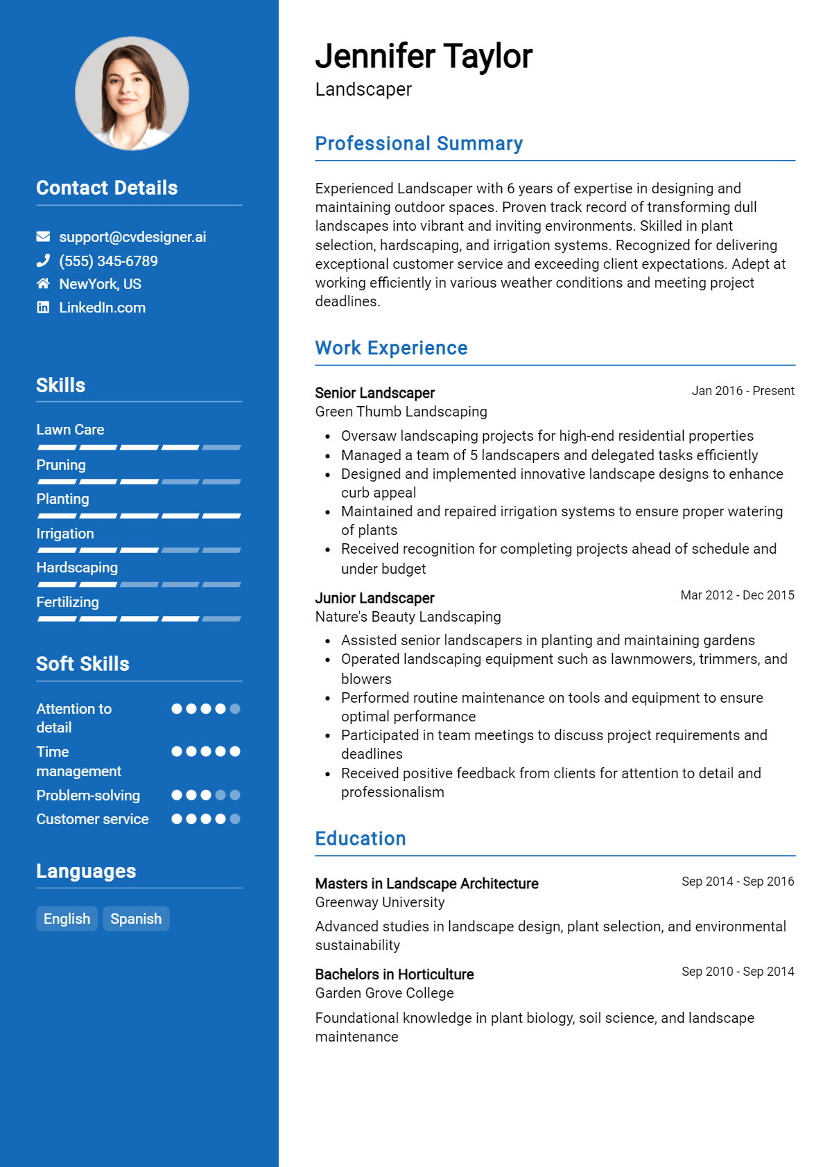 Landscaper Resume Example