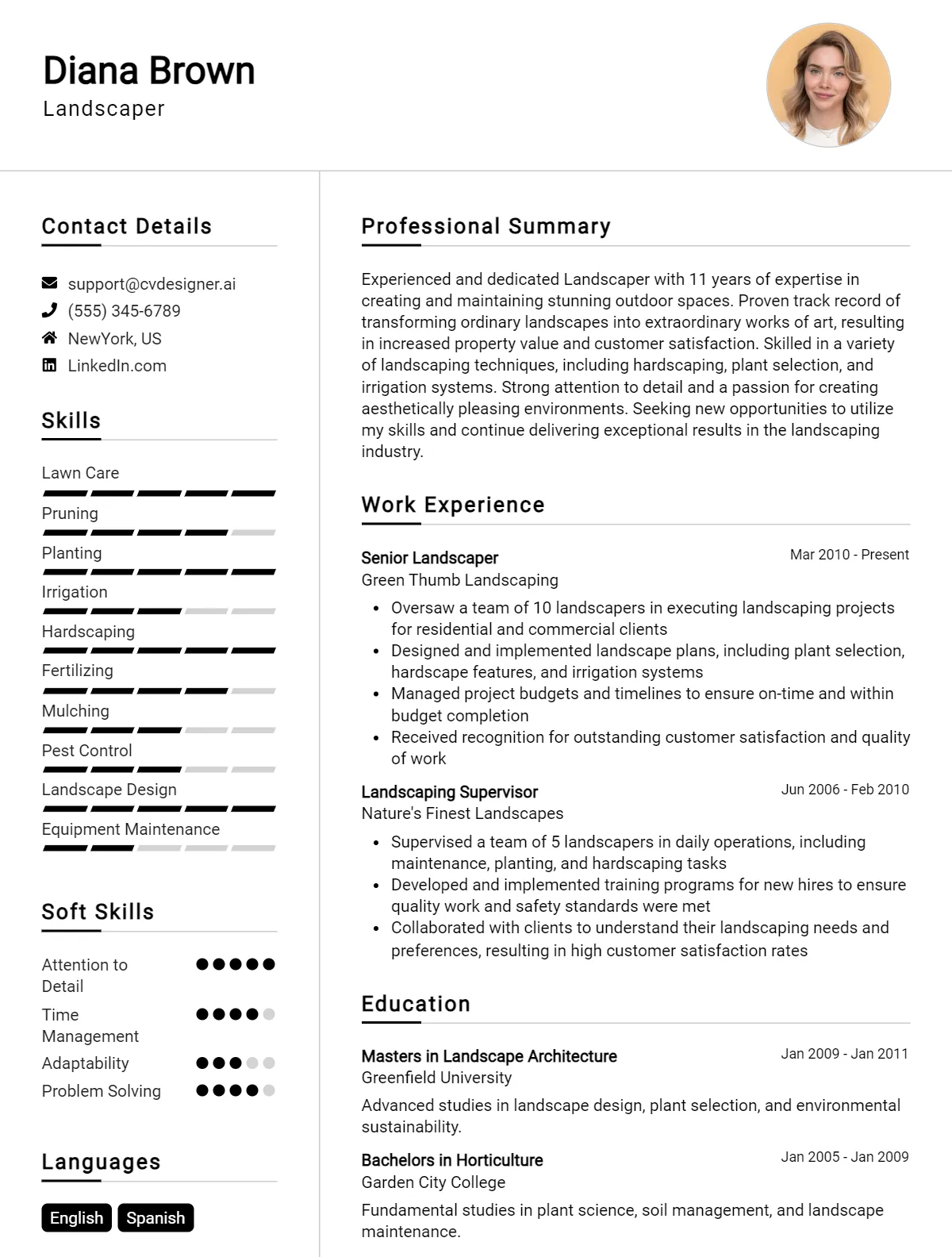 Landscaper CV Example