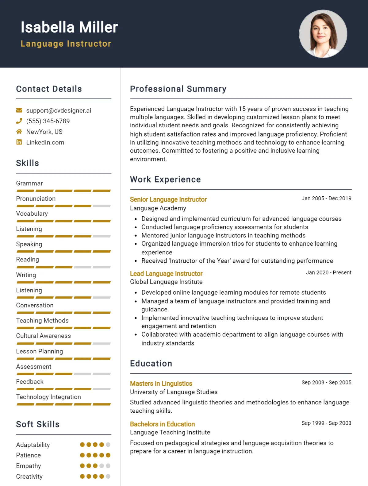 Language Instructor CV Example