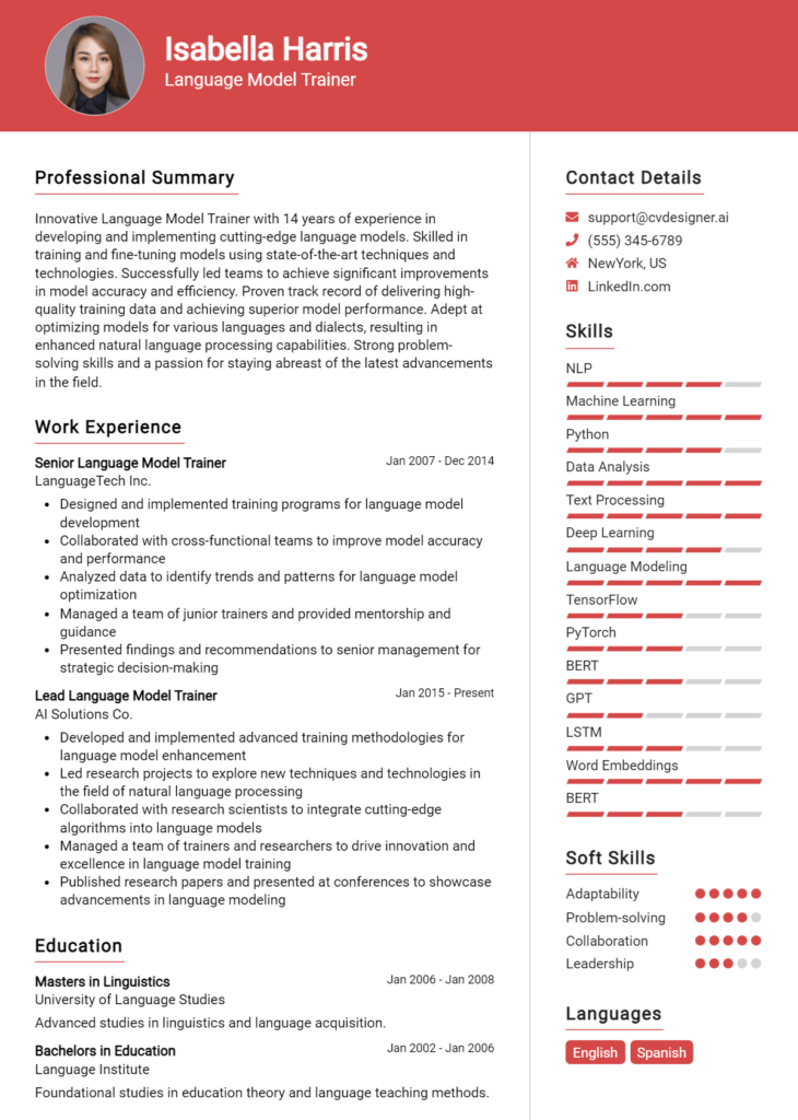 Language Model Trainer Resume Example