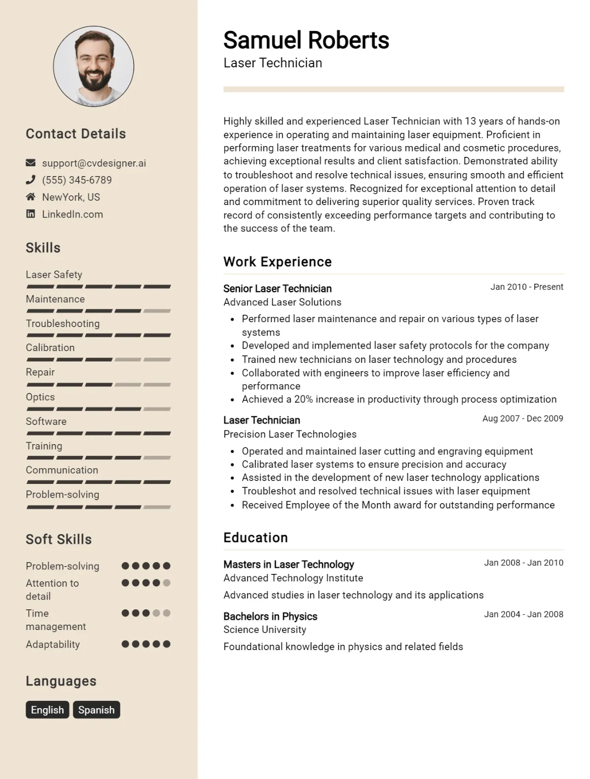 Laser Technician CV Example