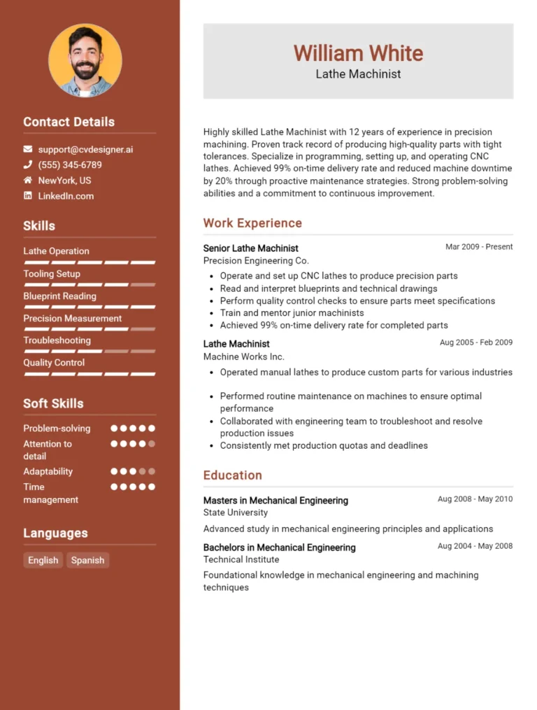 Lathe Machinist CV Example For 2025: Top Tips & Samples