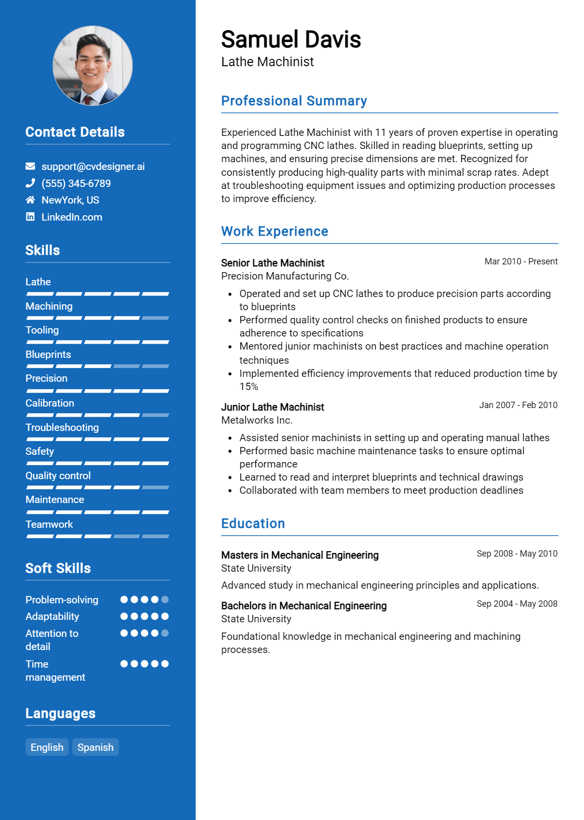 Lathe Machinist Resume Example