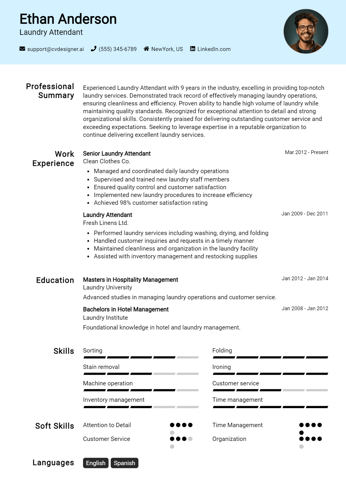 Laundry Attendant Resume Example