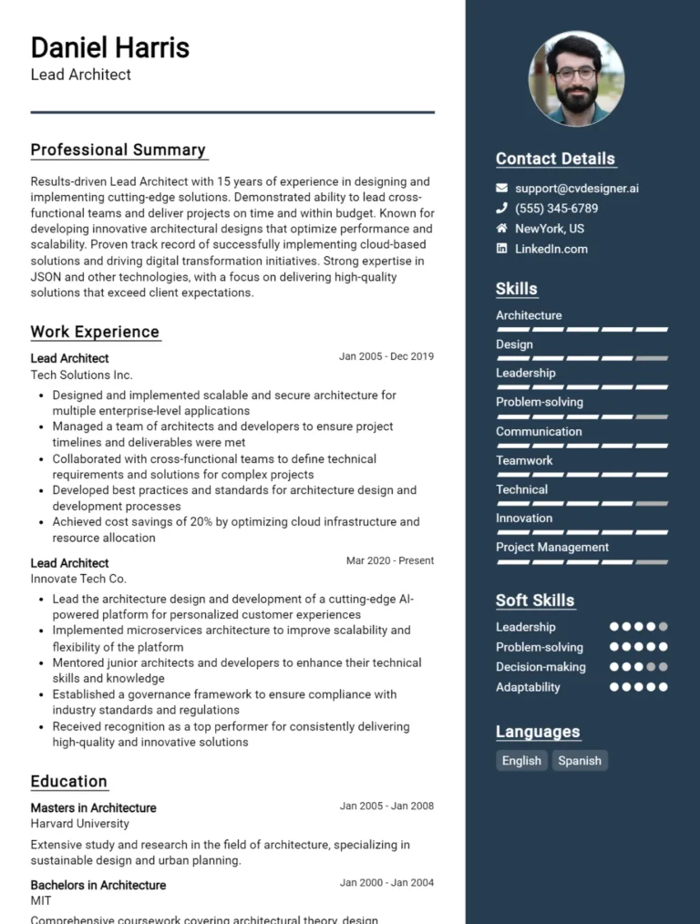 Lead Architect CV Example For 2025: Top Tips & Samples