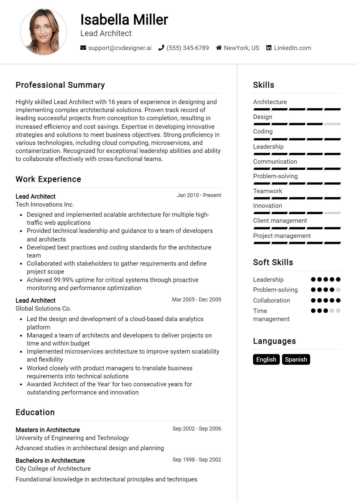 Lead Architect Resume Example