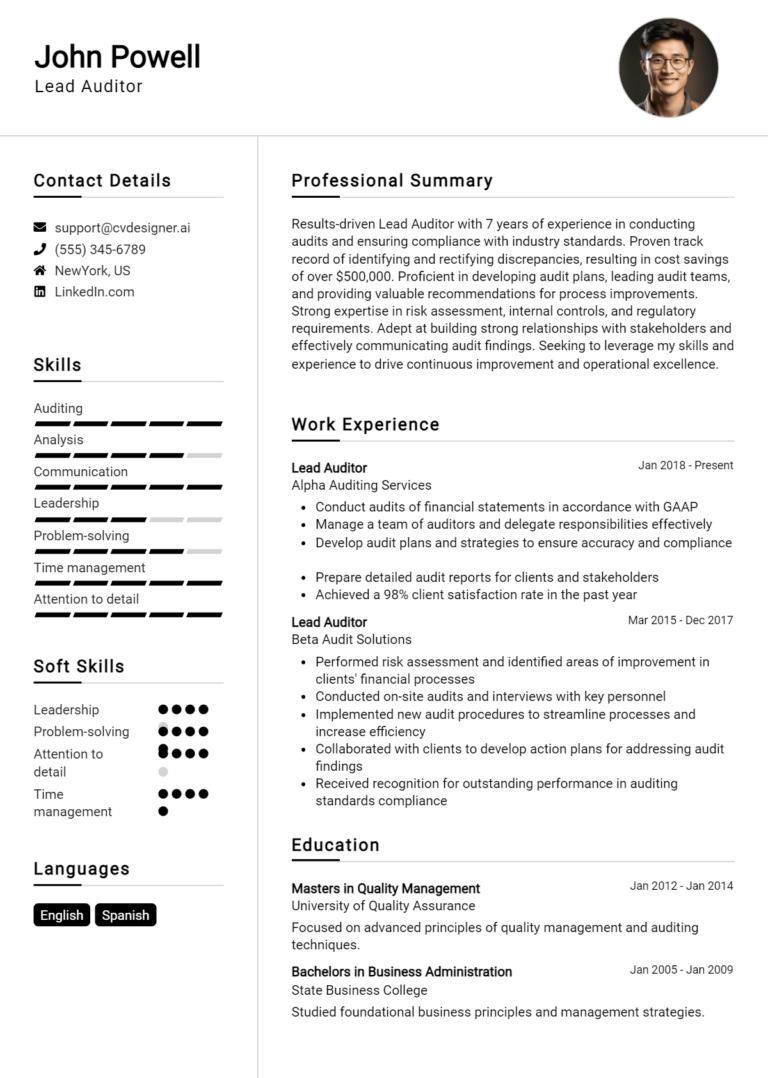 12 Lead Auditor Resume Examples And Templates for 2025tes