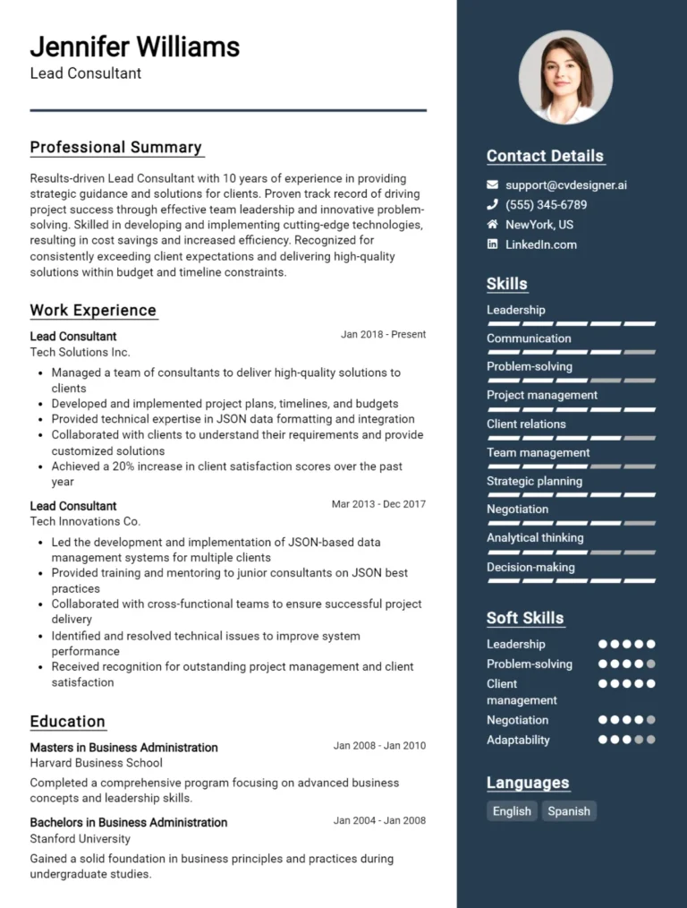 Lead Consultant CV Example For 2025: Best Formatting Tips