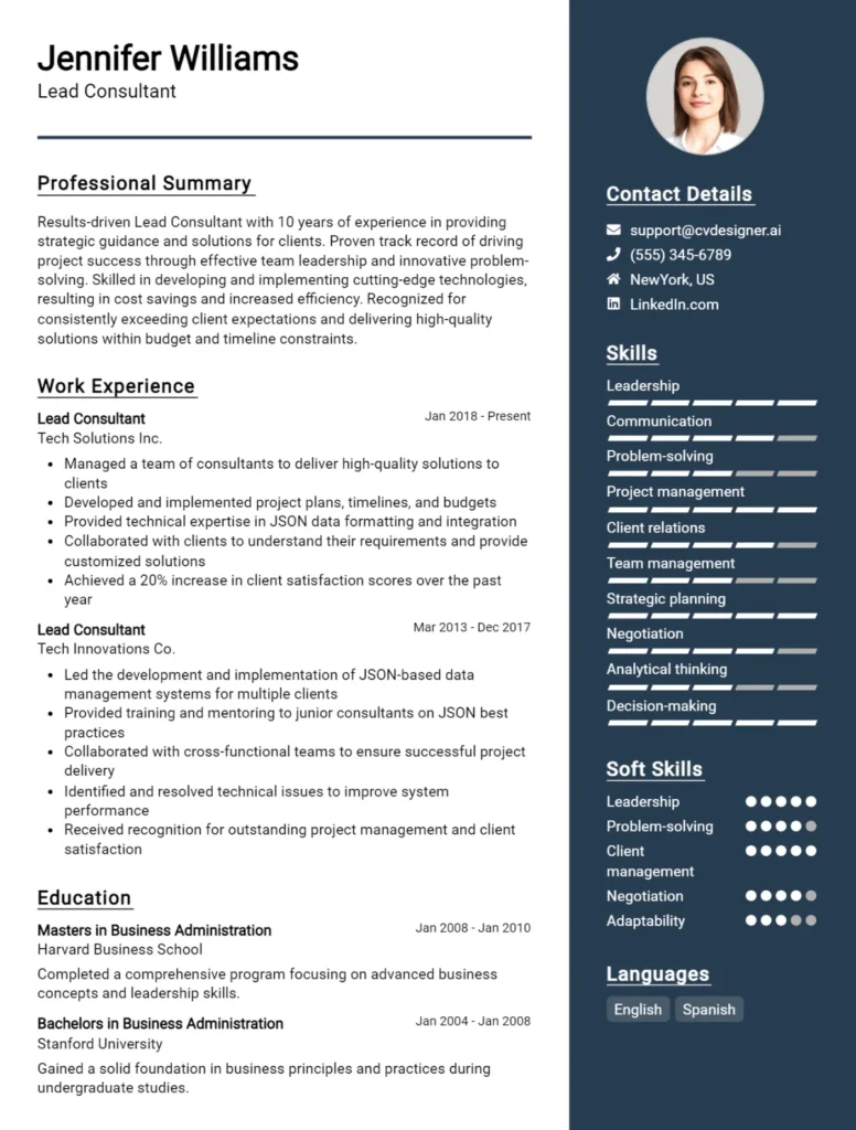 Lead Consultant CV Example