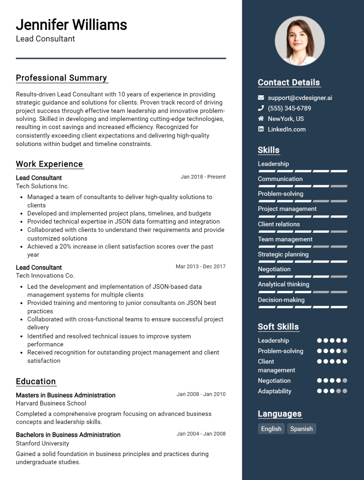 Lead Consultant CV Example For 2024: Best Formatting Tips - CVDesigner.ai