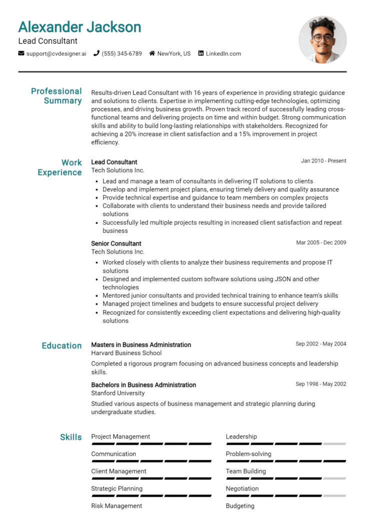 Lead Consultant Resume Example