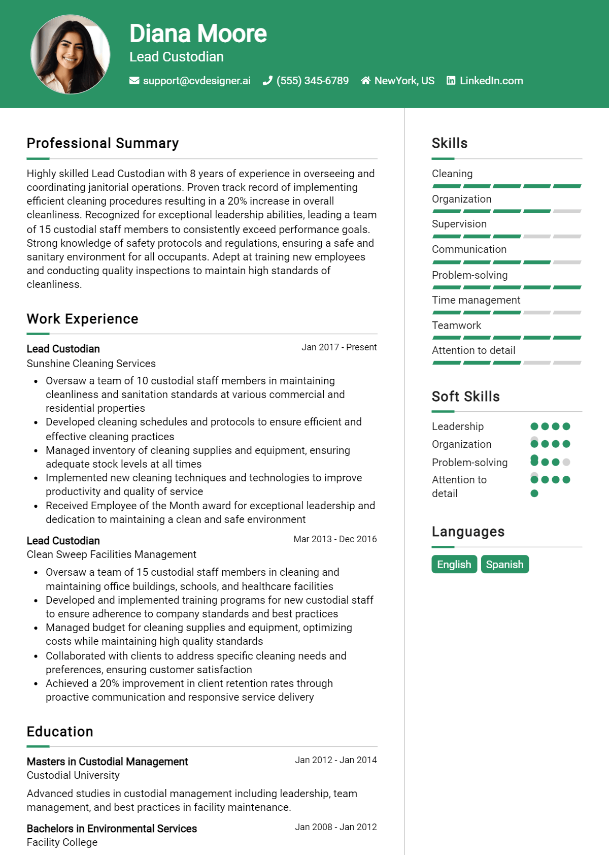 Lead Custodian Resume Example