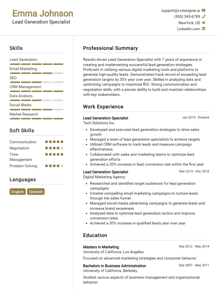 Lead Generation Specialist CV Example For 2025: How to Craft a Winning CV