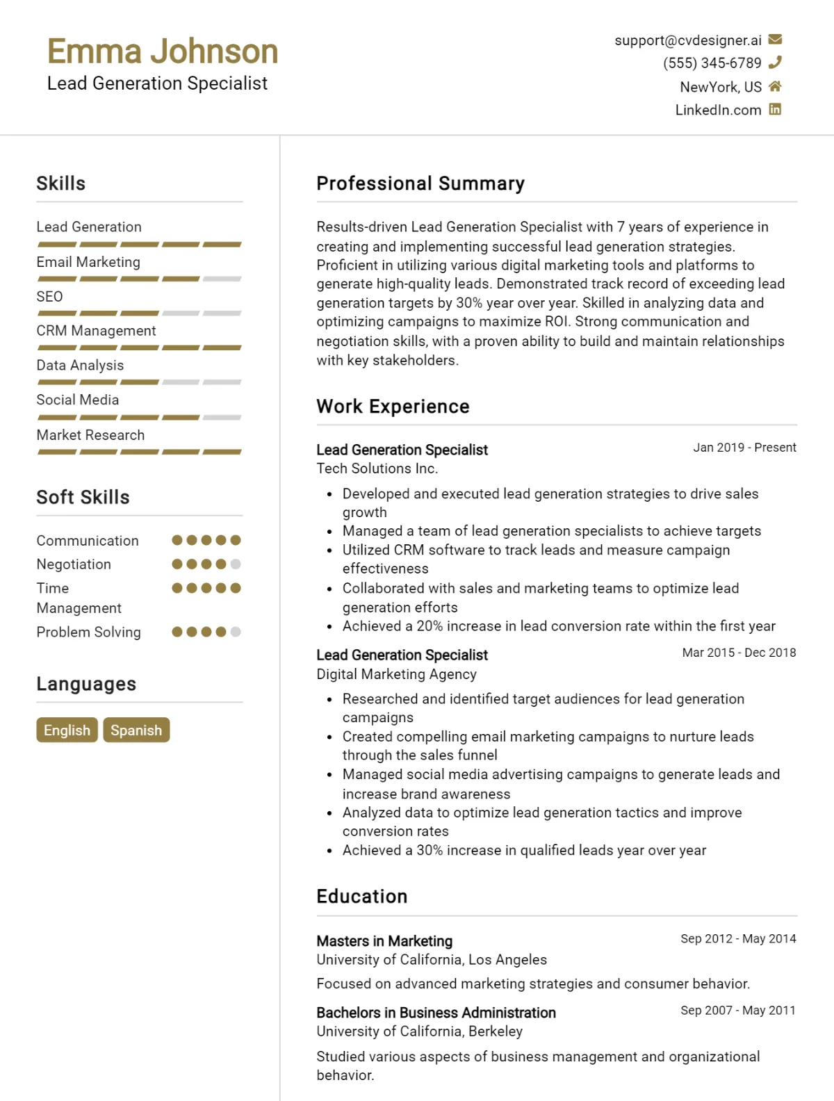 Lead Generation Specialist CV Example For 2024: How to Craft a Winning ...