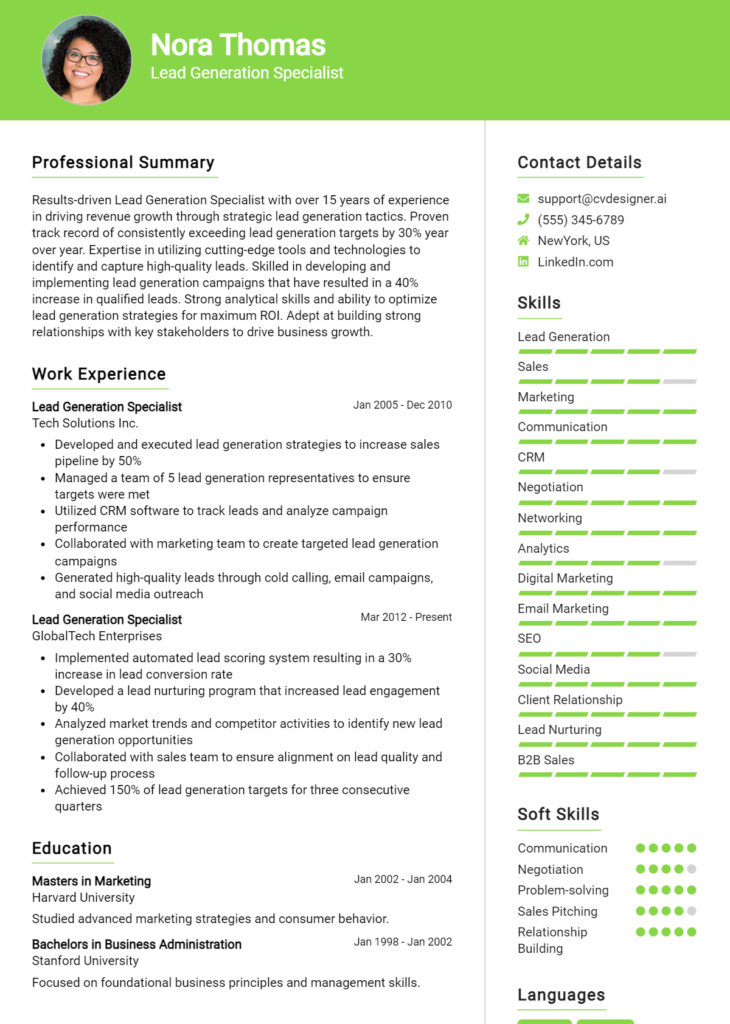 Lead Generation Specialist Resume Example for 2024: Expert Tips ...