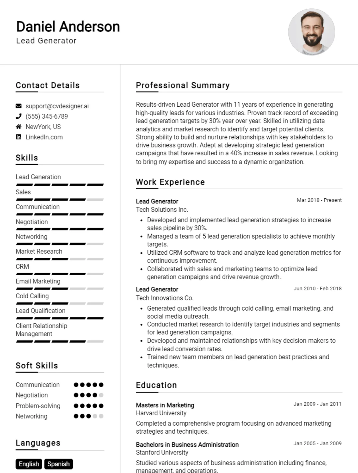 Lead Generator CV Example