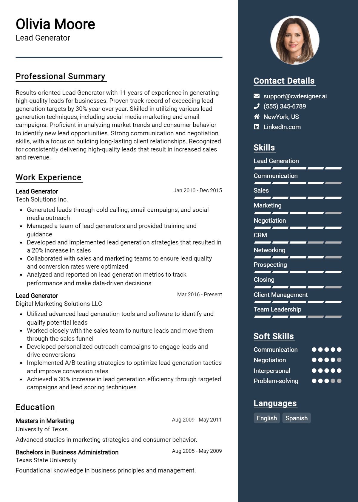 Lead Generator Resume Example