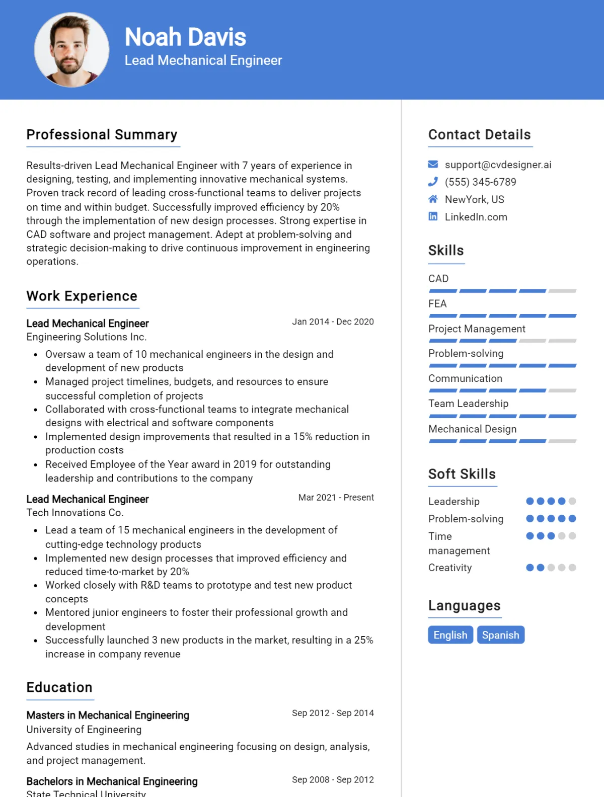 Lead Mechanical Engineer CV Example