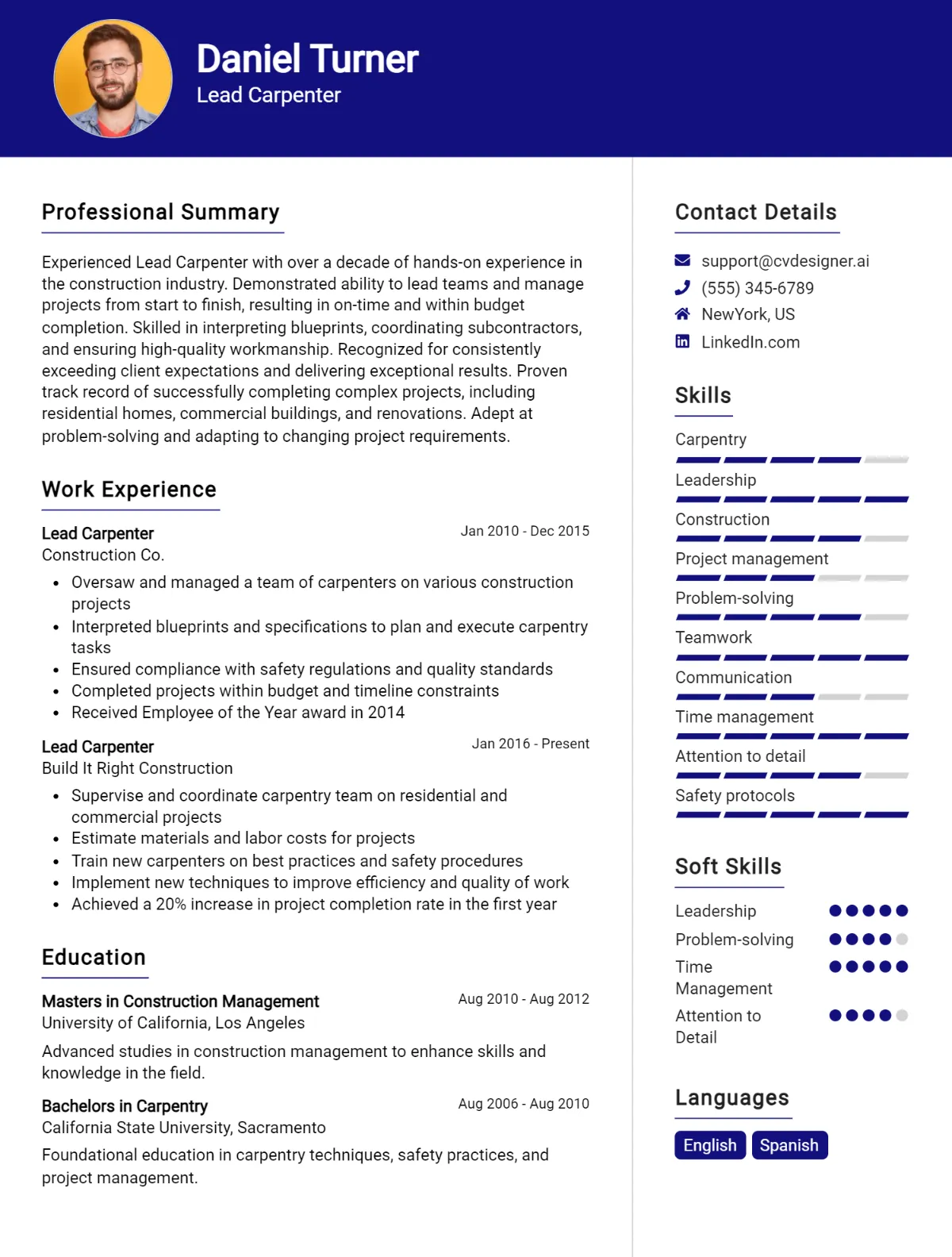 Lead Carpenter CV Example