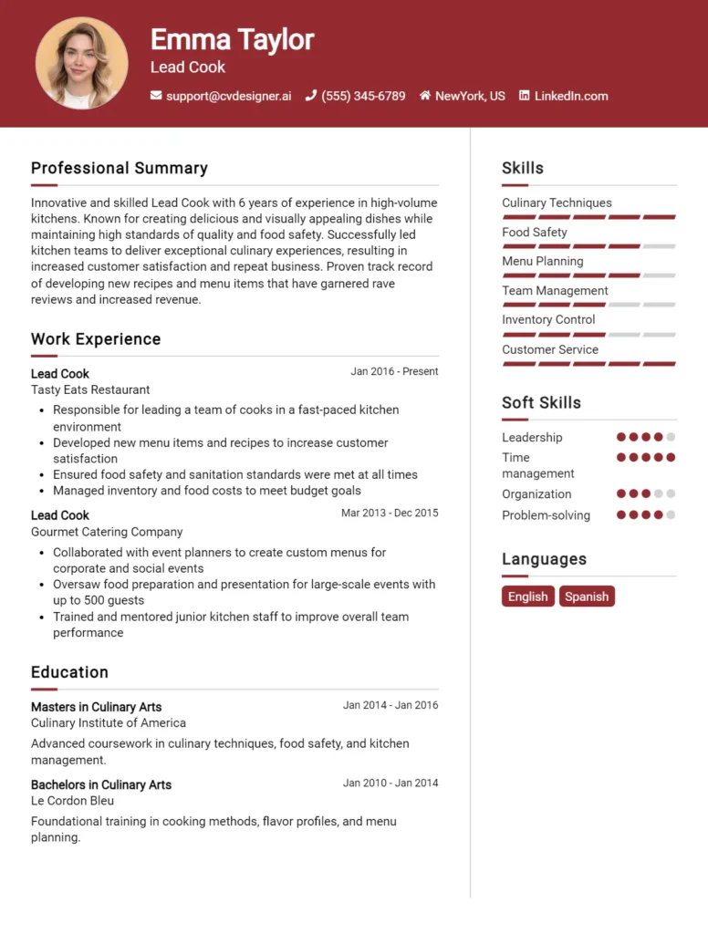 19 Chef CV Examples And Templates For 2024 - CVDesigner.ai