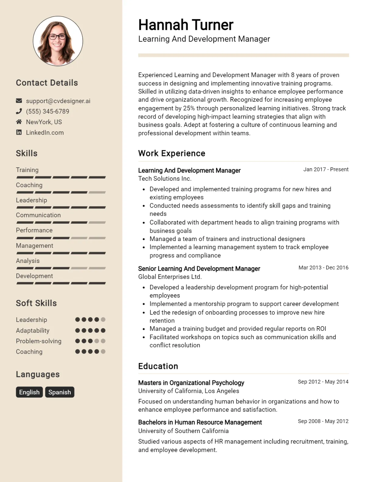 Learning And Development Manager CV Example