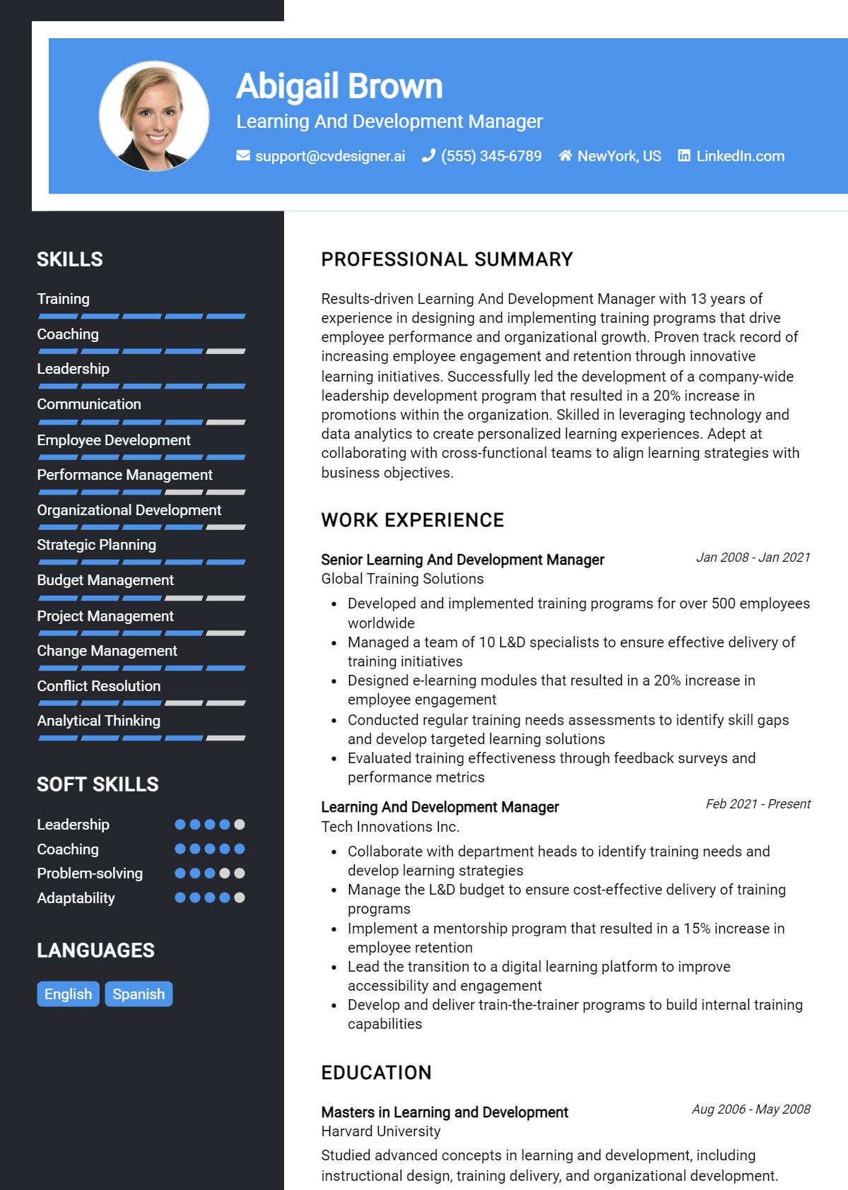 Learning And Development Manager Resume Example