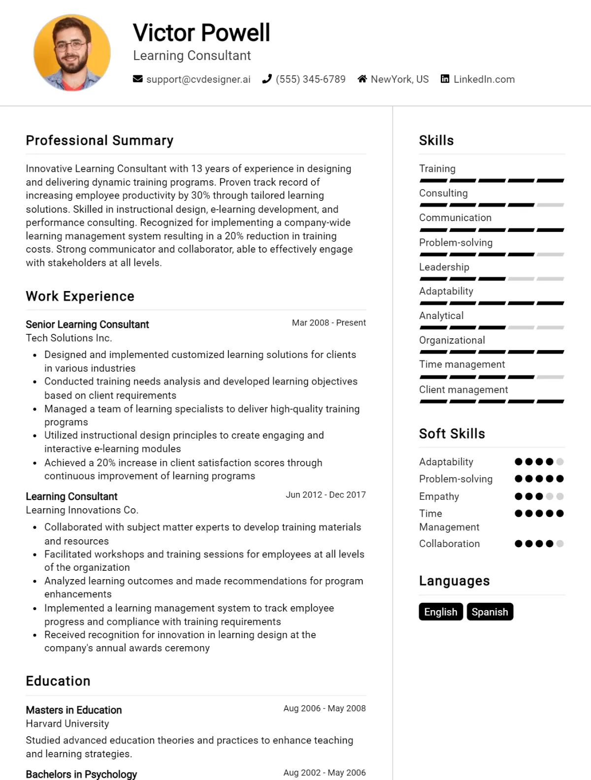 Learning Consultant CV Example
