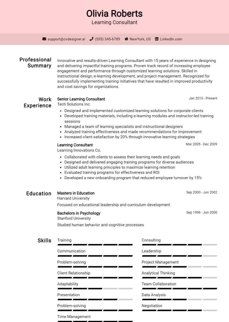 Learning Consultant Resume Example for 2025: Effective CV Writing Tips