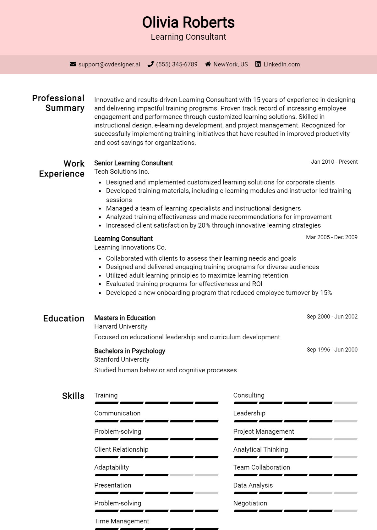 Learning Consultant Resume Example