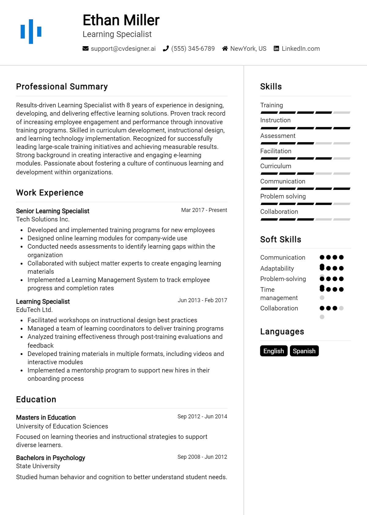 Learning Specialist Resume Example