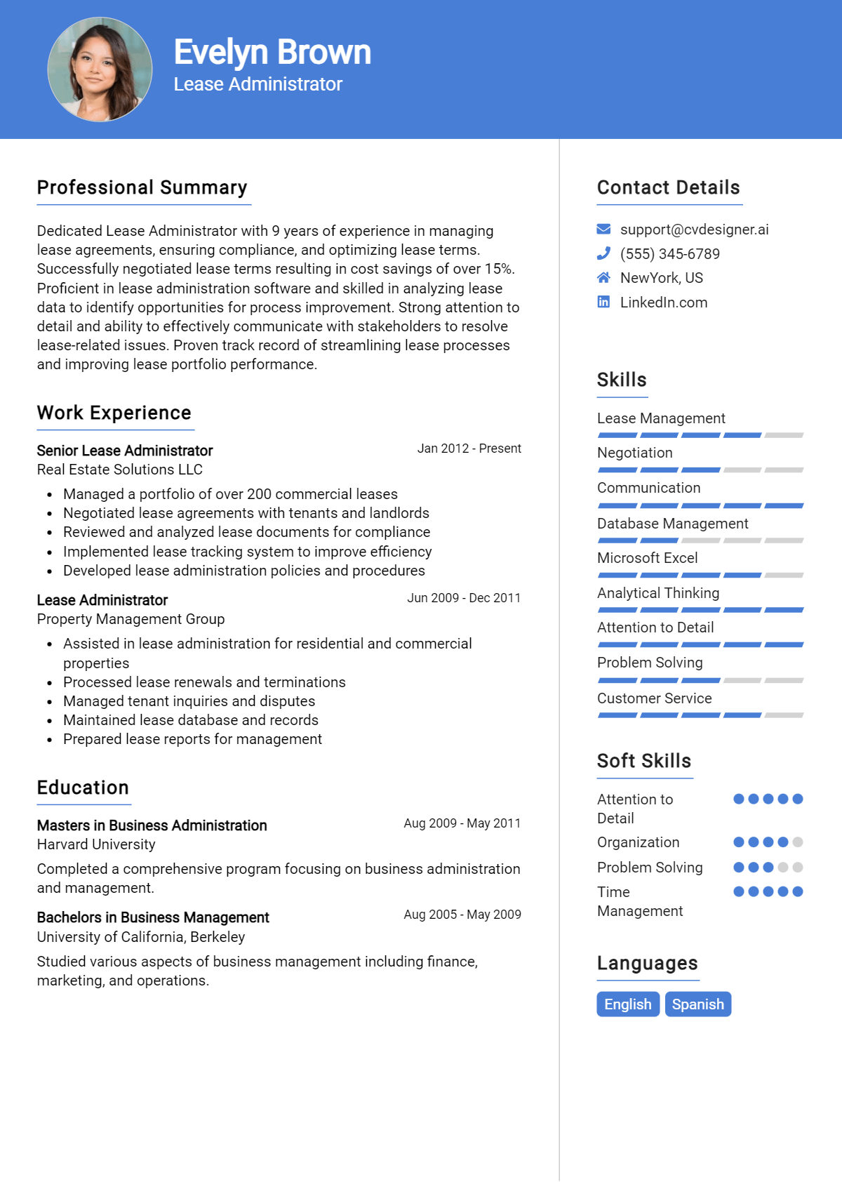 Lease Administrator Resume Example