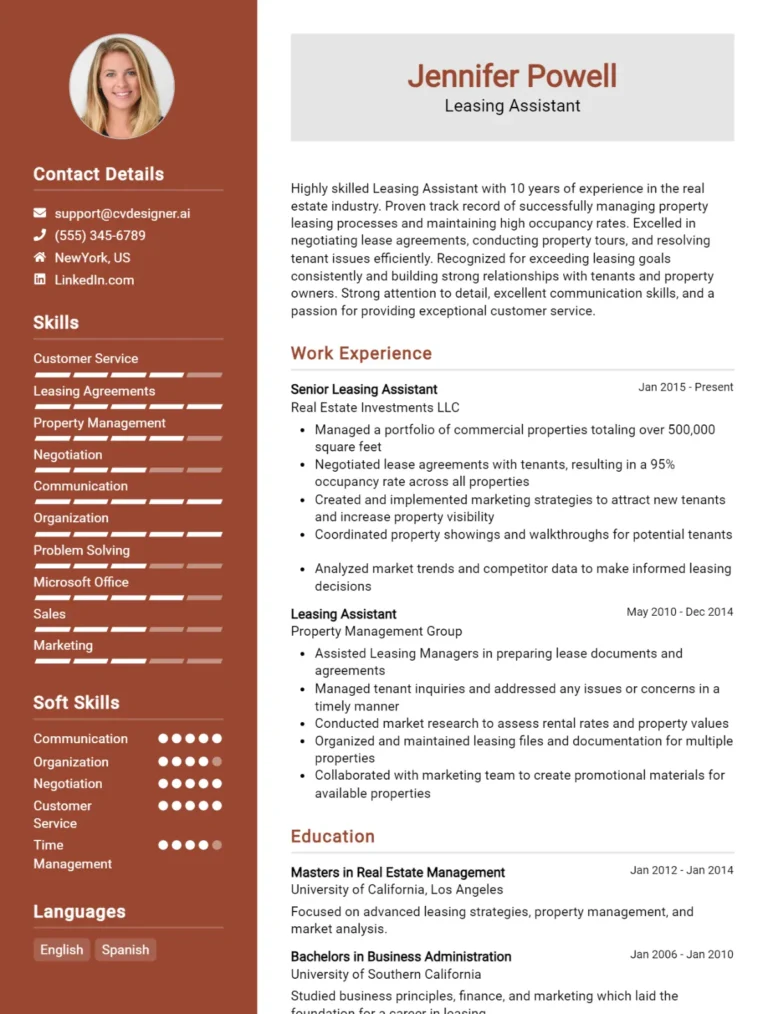 Leasing Assistant CV Example For 2025: How to Create a Professional CV