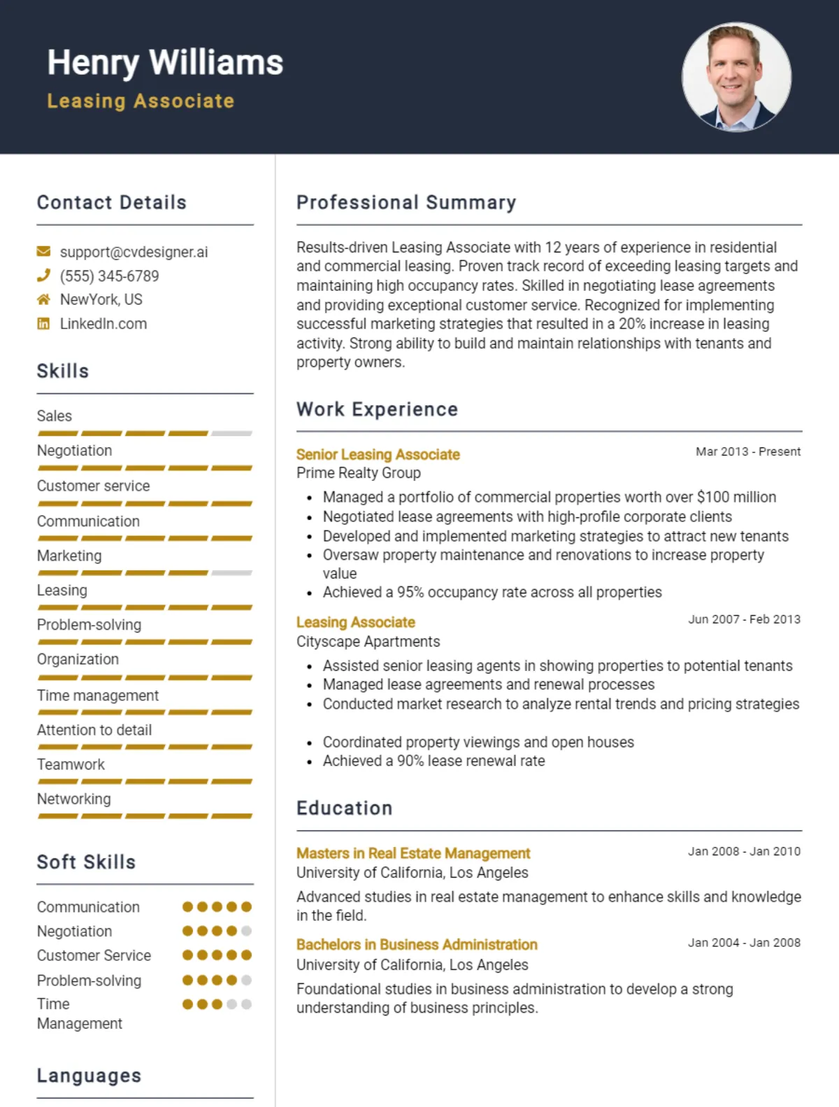Leasing Associate CV Example