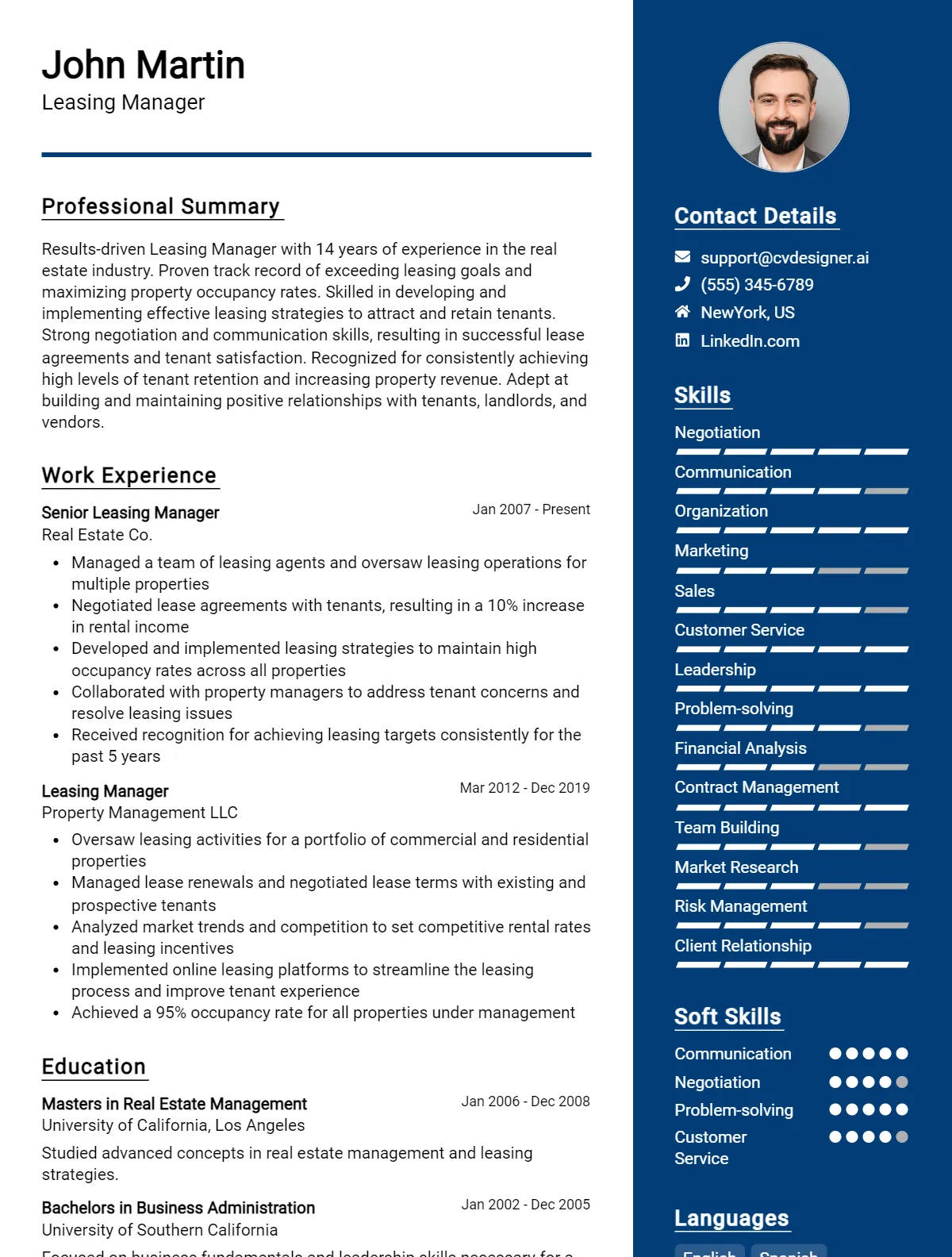 Leasing Manager CV Example
