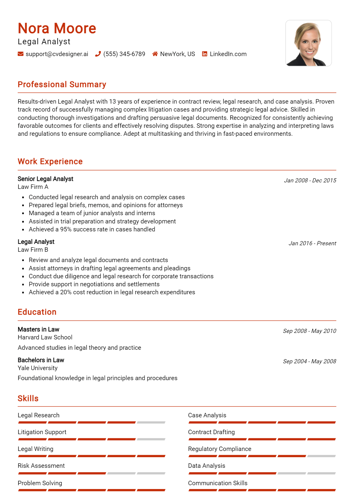Legal Analyst Resume Example