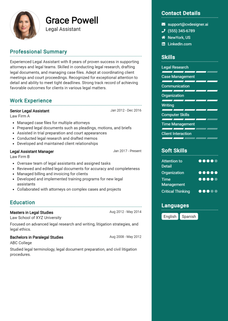 Legal Assistant Resume Example for 2025: Strategies & Templates