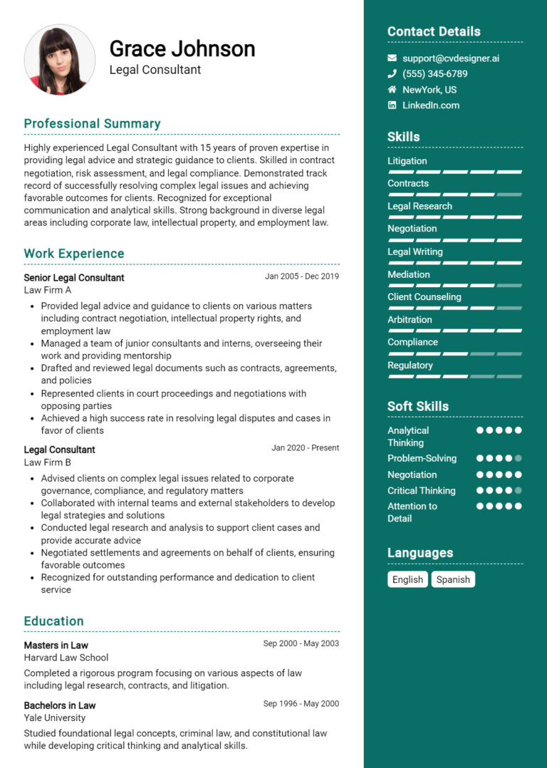 Legal Consultant Resume Example for 2025: Free Professional Templates