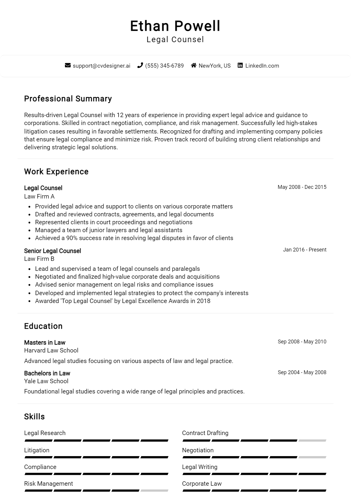 Legal Counsel Resume Example