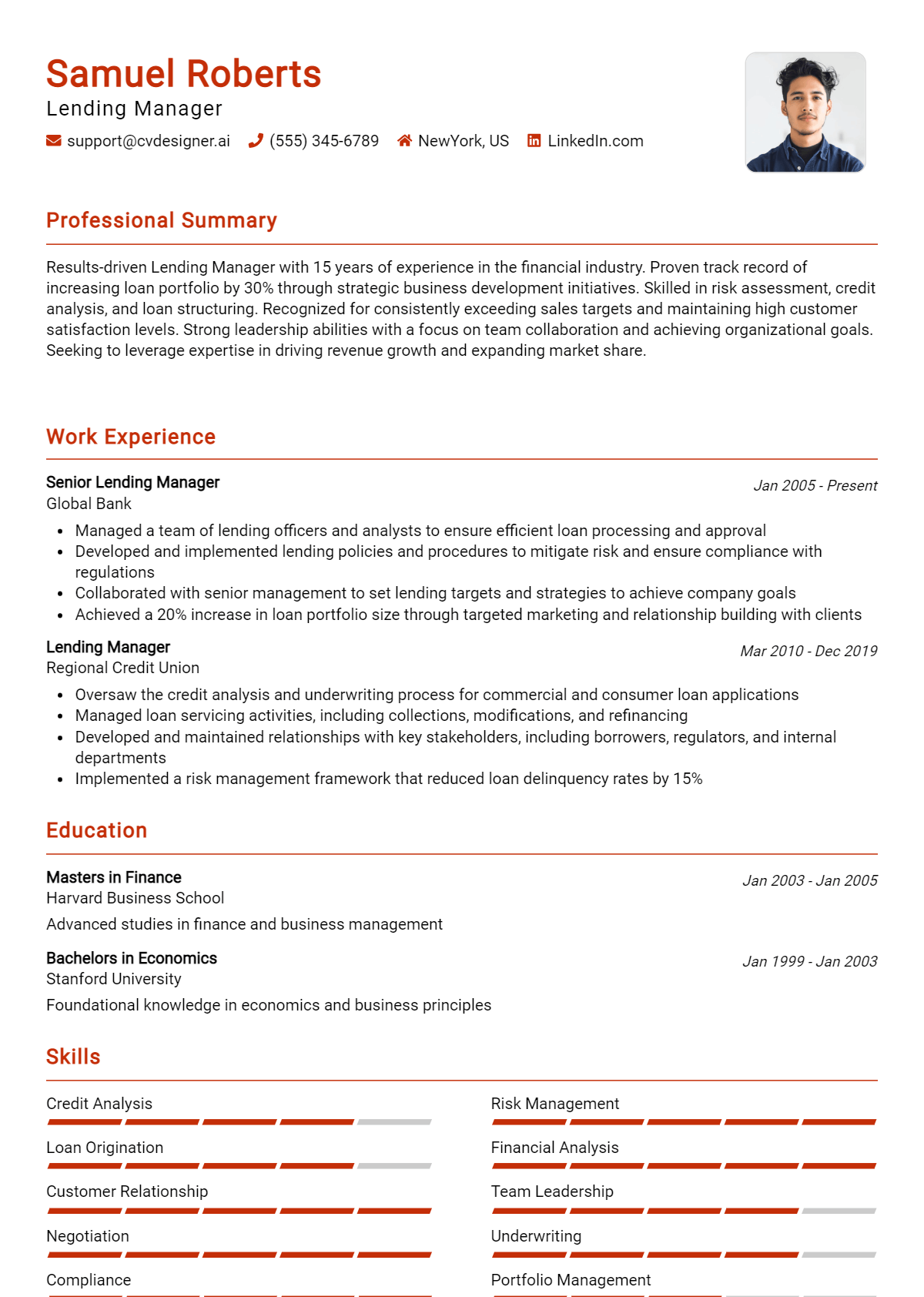 Lending Manager Resume Example