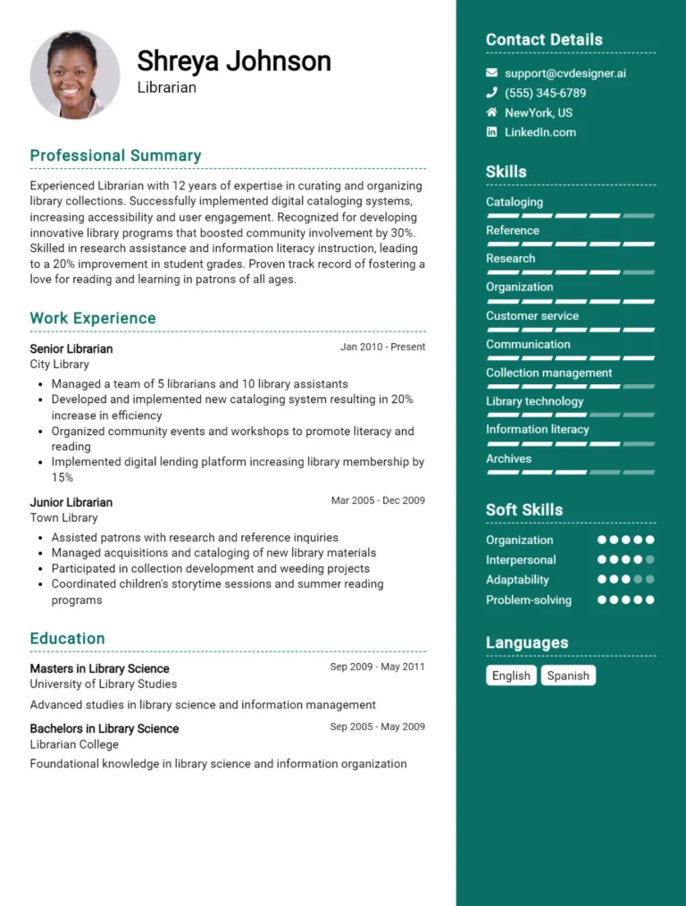 Librarian CV Example For 2025: Strategies & Templates