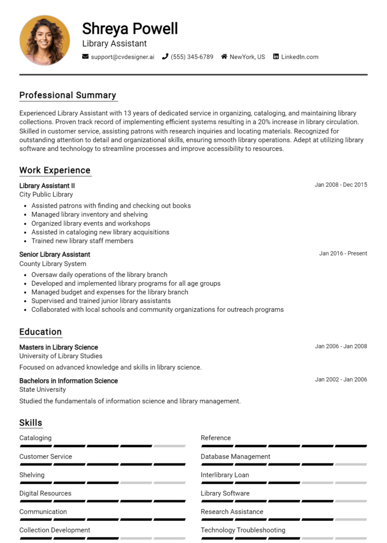 Library Assistant Resume Example for 2025: How to Craft a Winning CV