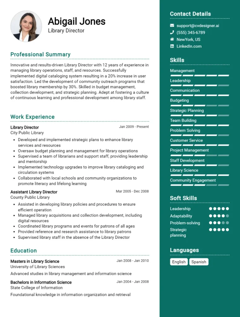 Library Director CV Example