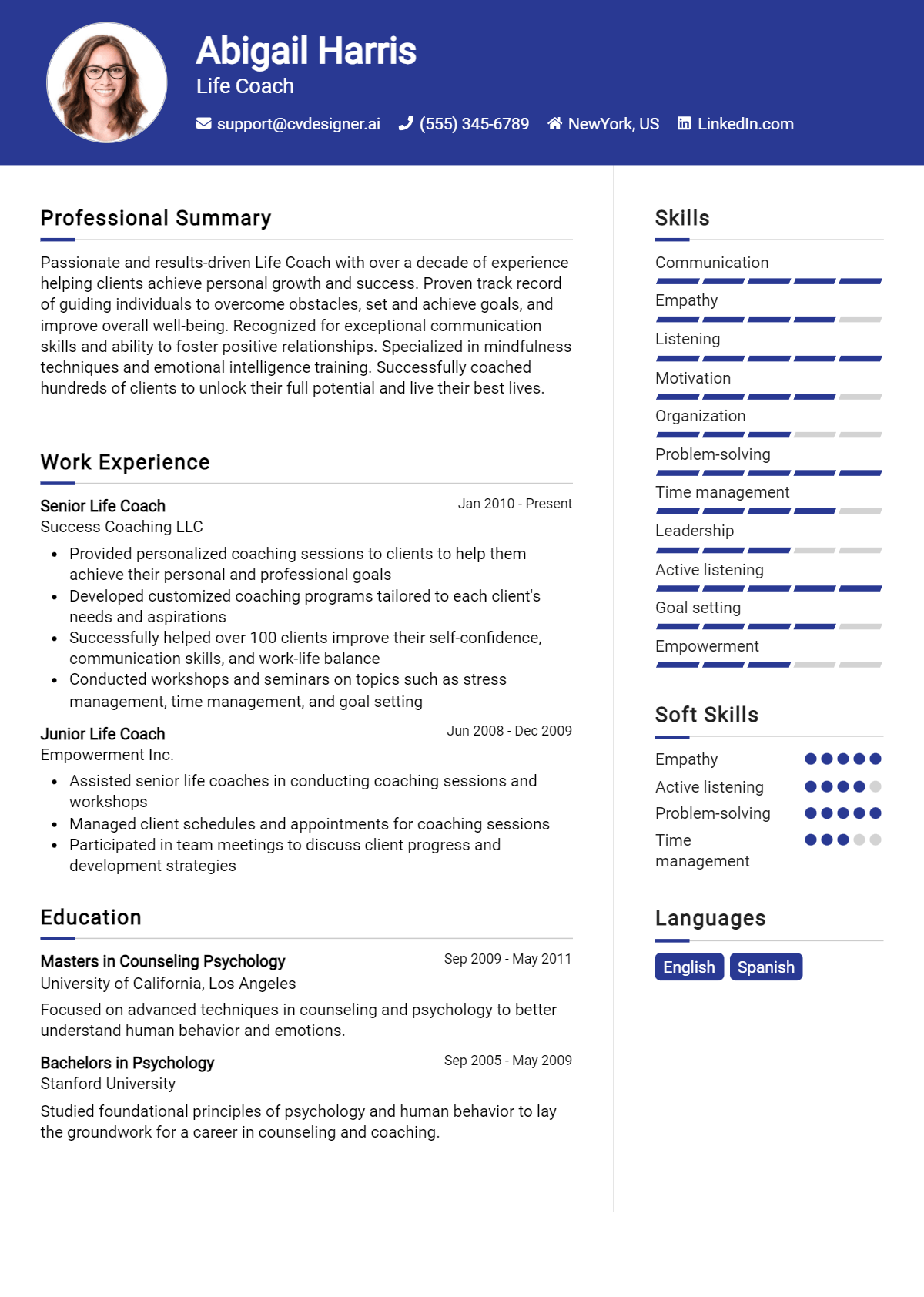 Life Coach Resume Example