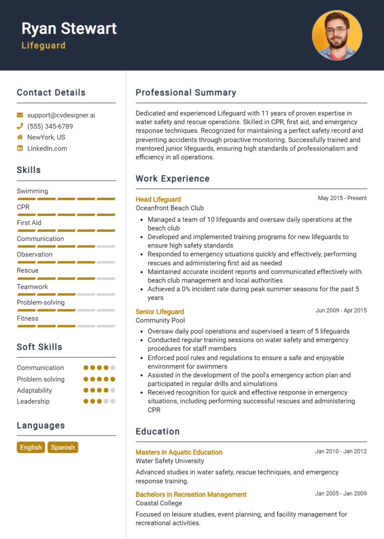Lifeguard Resume Example for 2025: Best Writing Tips