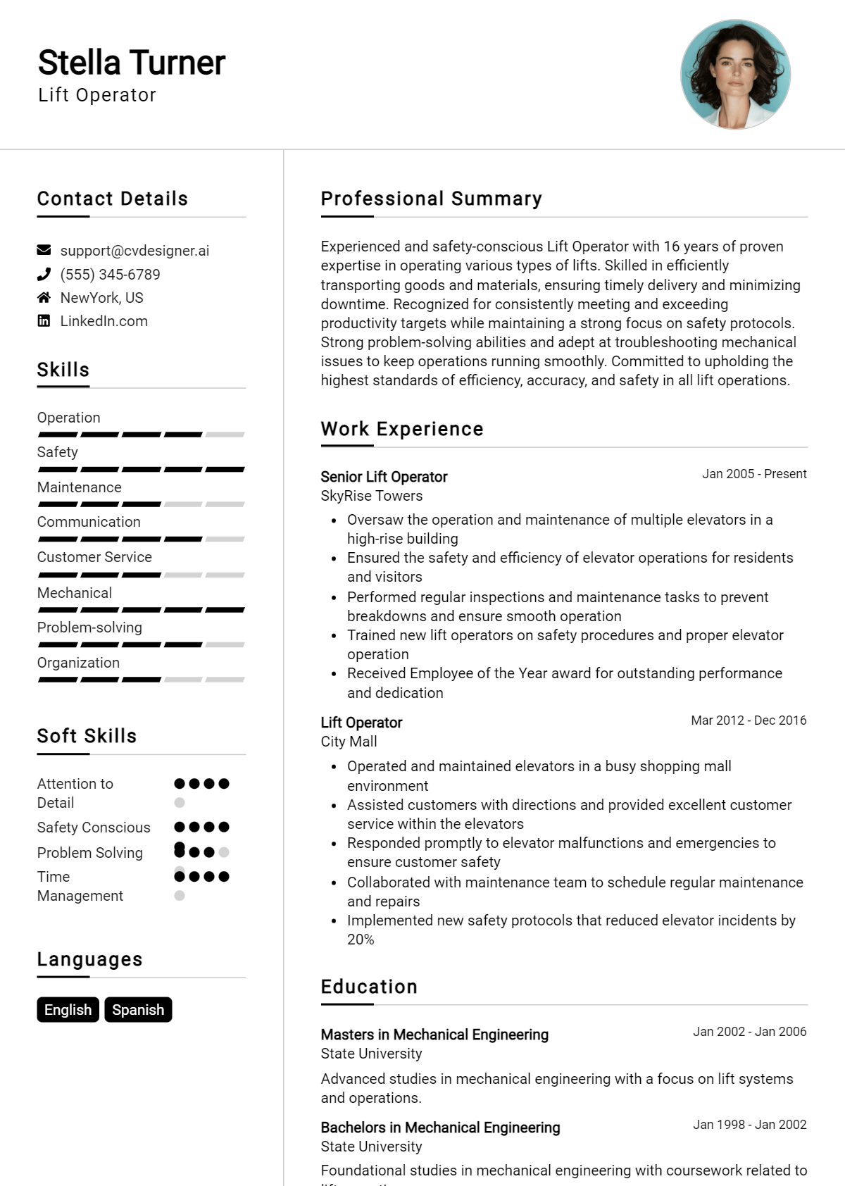 Lift Operator Resume Example